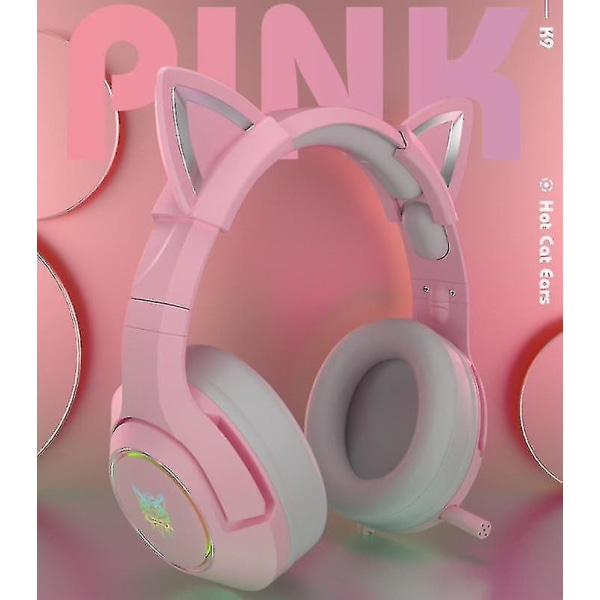 K9 Cat Ear Headset Xbox Onelle, Ps4:lle, Ps5:lle, PC:lle (vaaleanpunainen)