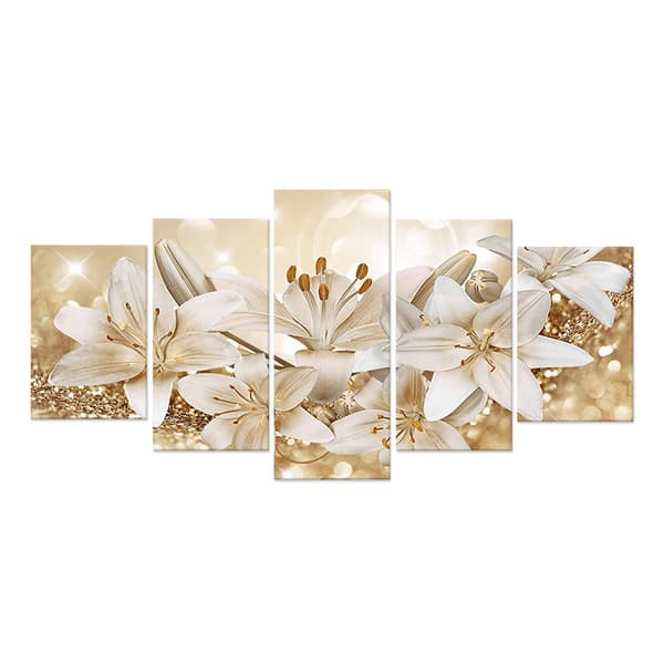 （Gyllene）5 Paneler Kärleksblommor Canvas Väggkärnmålning, ZQKLA