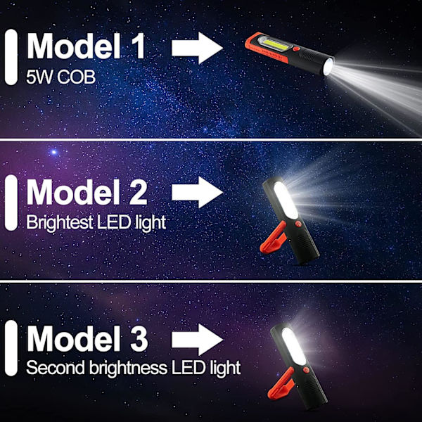 LED+COB Lommelykt Inspeksjonslampe Campinglys, Håndfri Garasje, ZQKLA
