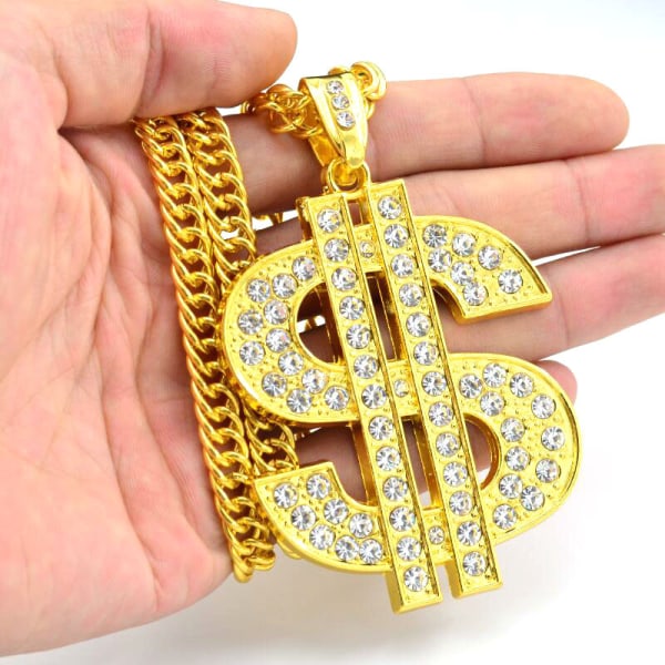 Guldkedja halsband med dollartecken, Golden Ultra Luxury Loo, ZQKLA