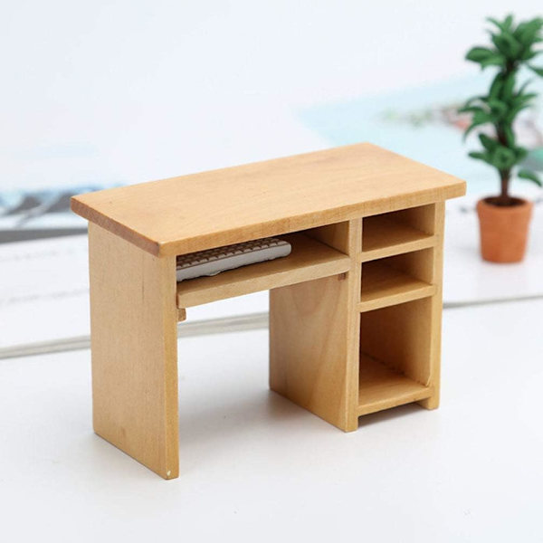 Miniatyr Møbler 1:12 Skala Dukkehuss Computerbord Træ Pels