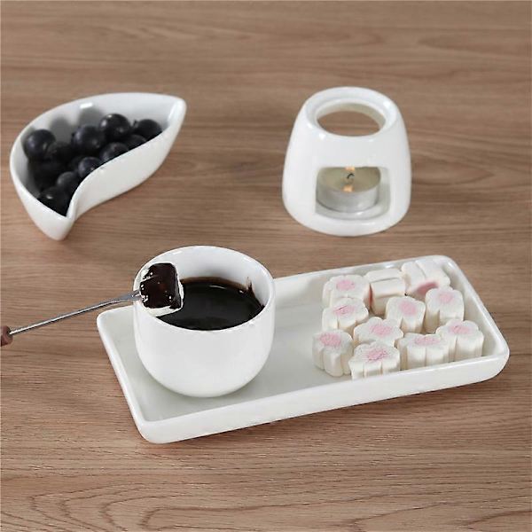 1 x Keramisk Fondue Set Bestående av Vit Choklad Fondue Keramisk Fondue Set med 2 Rostfria Gafflar (1 x Choklad Fondue Set)