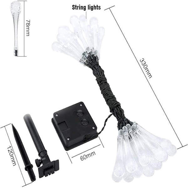 Solcelledrevne lyskæder, 50 LED 7M Solar Water Drop Ligh, ZQKLA