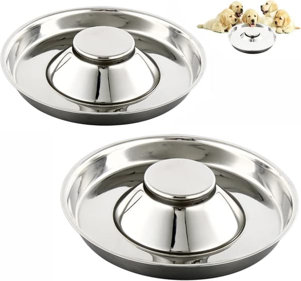 2-pack Rostfria Långsam Ätande Hundskålar, Valpavvänjningsskål, ZQKLA