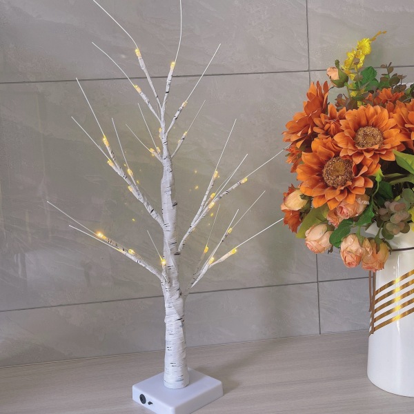 45CM, Opplyst Bjørketre med 24 Varmhvite LED Batteri/USB O, ZQKLA