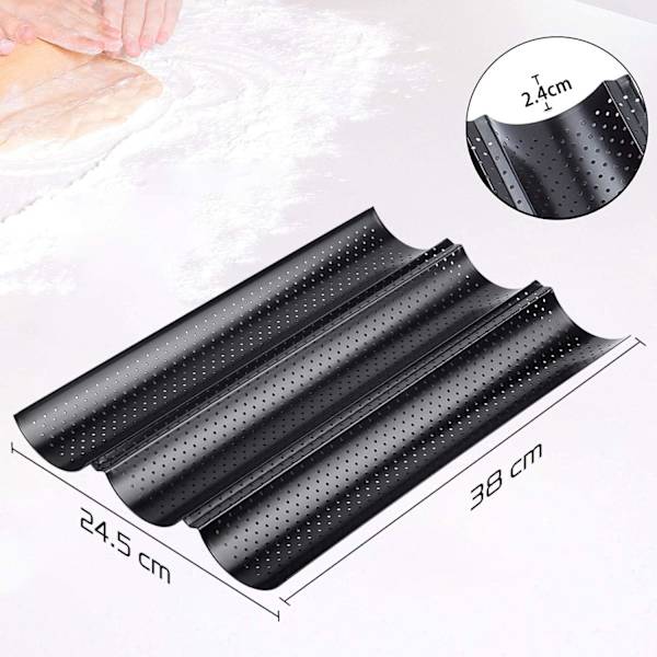 Medium, Sort, Non-stick perforeret baguetteform til fransk brød, ZQKLA