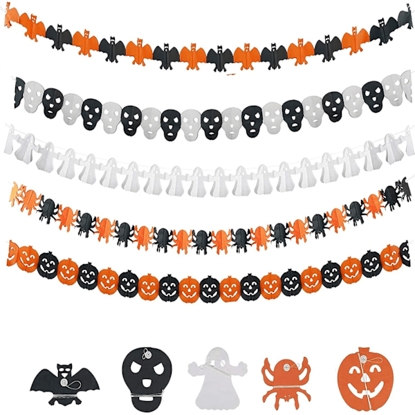 5 stk Halloween Garland Banner, Halloween Bunting, Halloween Papir