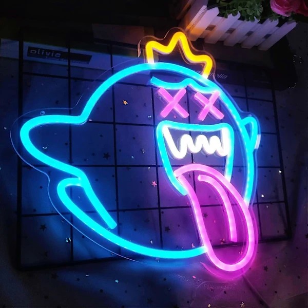 King Boo Neonkyltti, Aave LED Neonvalo Himmennettävällä Kytkimellä, Peli Neonkyltti
