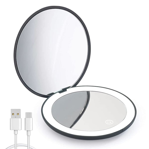 LED Kompakt Spejl, Genopladelig 1x/10x Forstørrelse, ZQKLA