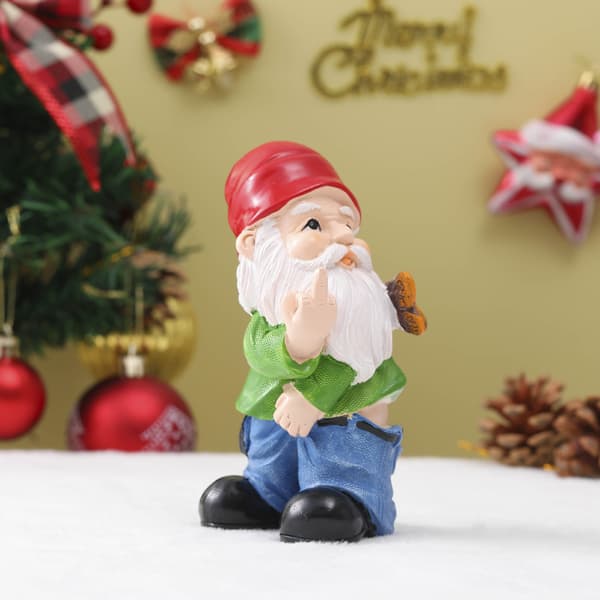 Havefigur af dværg med middelfinger i resin til haven - sjove figurer til haven