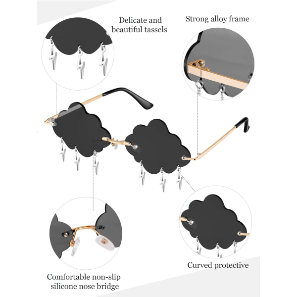 4 Par Cloud Solbriller Raindrop Rimless Søte Solbriller Fu,ZQKLA