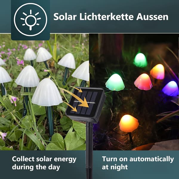 Solcelle lyslenke for utendørs bruk, 12 LED solcelle sopplys, 8,ZQKLA