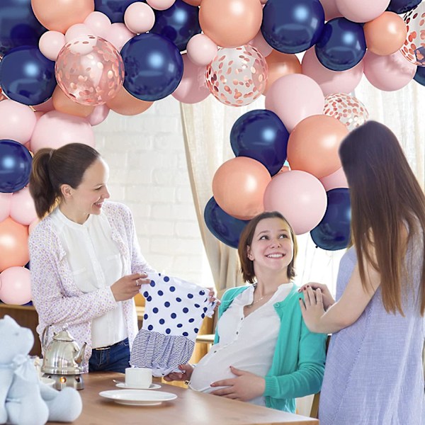 120 stk. Rosaguld Marineblå Og Pink Balloner Guirlande Bue Sæt, Gender Reveal Ballon 18''12''10''5'' Latex Konfetti Balloner Til Pige Drenge Fødselsdag Bab