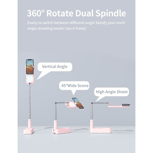 Udvidbar Selfie Stativ 360° Rotation med Telefonholder, Rec,ZQKLA