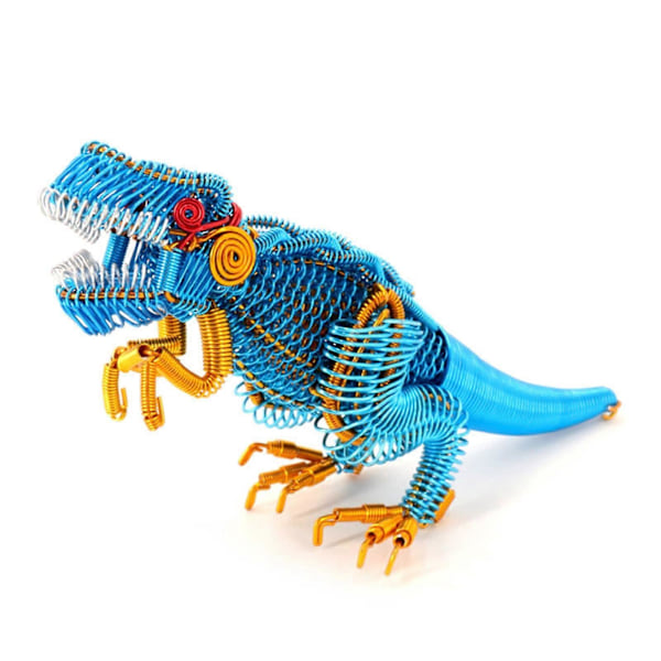 Metall Dinosaurpynt fargerik Aluminium Tråd Statue Håndverk for Hjem Soverom Kontor Skrivebord Dekorasjon Gaveutstyr Blue S
