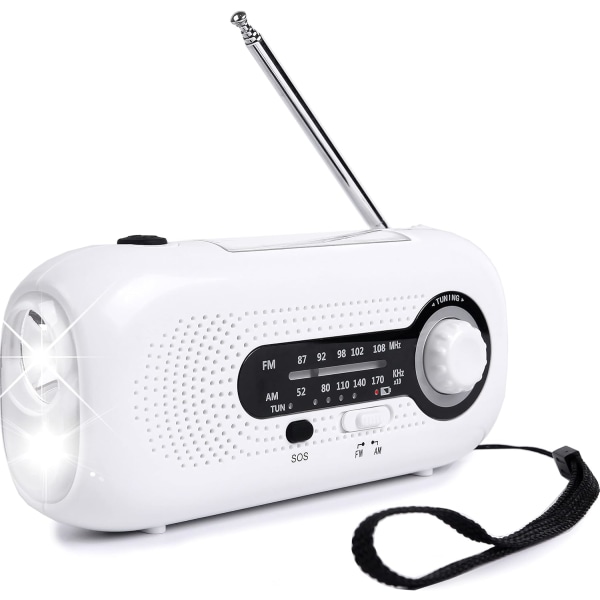 （White）Wind Up Radio, Solar Hand Crank Portable Emergency AM,ZQKLA