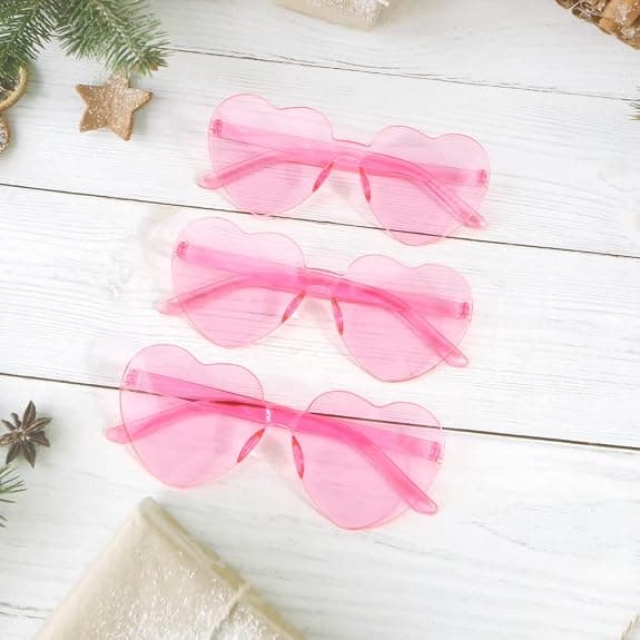 Hjärtformade solglasögon, 3-pack, ramlösa, retro, rosa, kärlekstema Pink