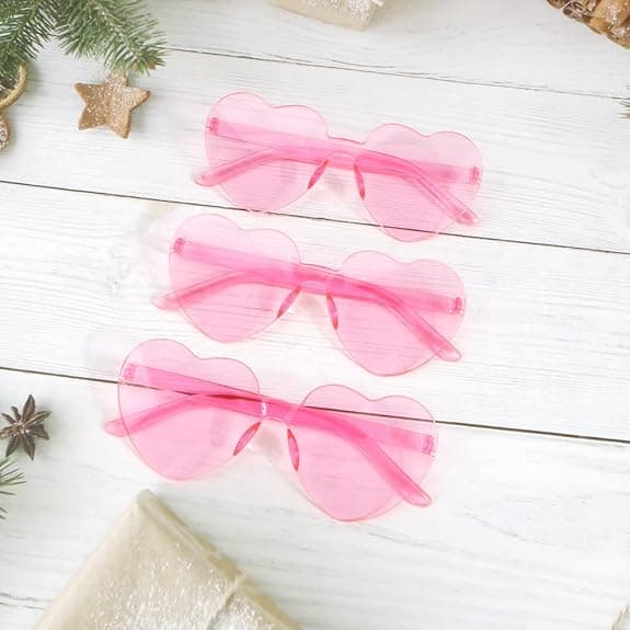 Hjerteformede solbriller, 3-pak, rammeløse, retro, pink, kærlighedstema Pink