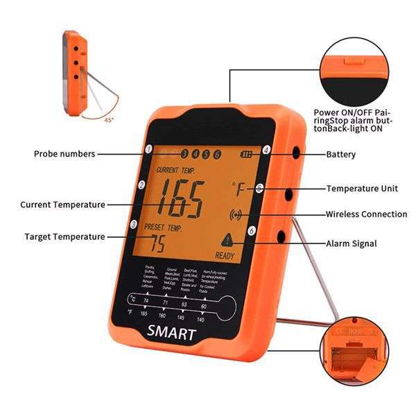 Trådløst kjøtttermometer, Smart Digital BBQ Cooking Thermom, ZQKLA