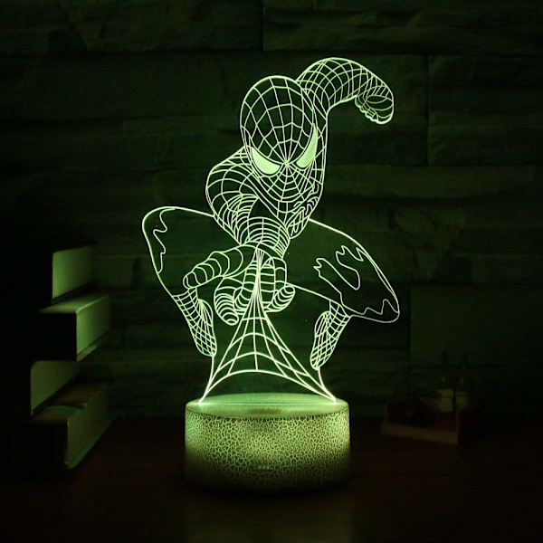 Spiderman 3D LED Illuusio Yövalo 7 Väriä Vaihtuva Pöytälamppu, ZQKLA