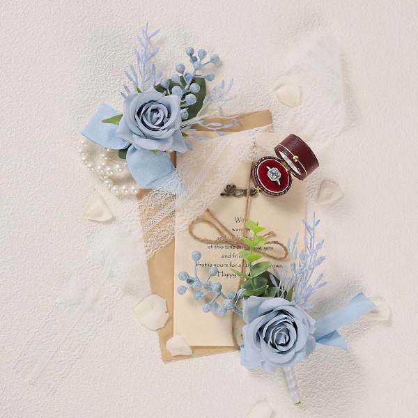 2 stk. Mænds Boutonniere og Kvinders Håndleds Corsage Sæt, Kunstigt, ZQKLA