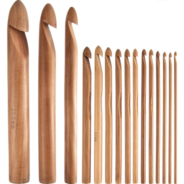 15 stycken trä- och bambu-stickor för virkning, ZQKLA