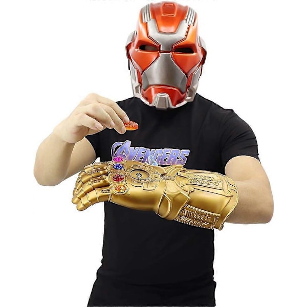 LED Ljus Upp Infinity Gauntlet Thanos Handskarna med Avtagbara Magnetiska Infinity Stenar