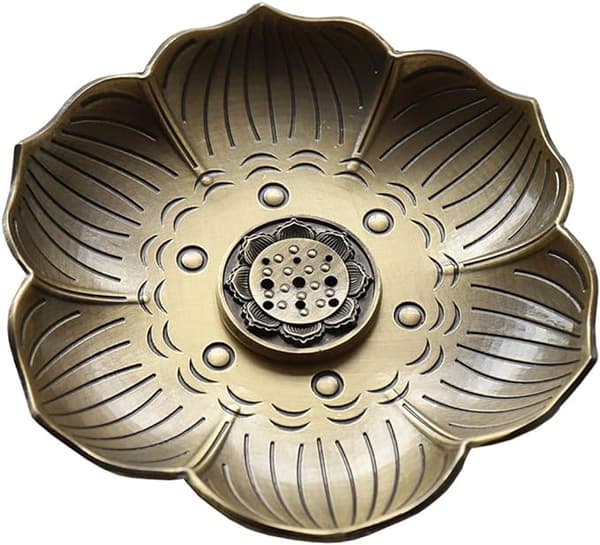 Røgelsespindeholder Zinklegering Lotus Askeopsamler, Vintage Røgelse