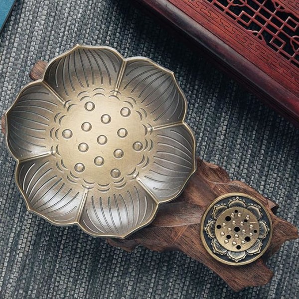 Rökelsestickhållare Zinklegering Lotus Ash Catcher, Vintage Rökelser