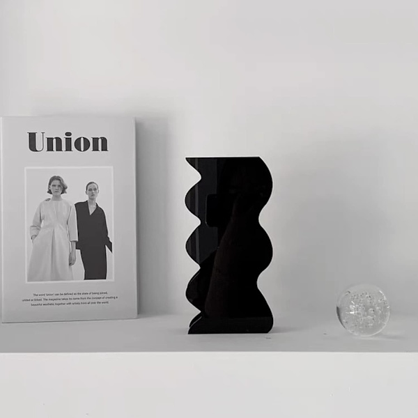 Sort Akryl Vase, Geometrisk Akryl Blomster Vase, Høj Bølge, ZQKLA