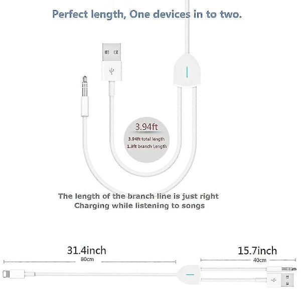 Kompatibel [uppgraderad] 2-i-1 ljud- och laddningskabel kompatibel med iPhone/iPad, ladda och spela musik samtidigt Su