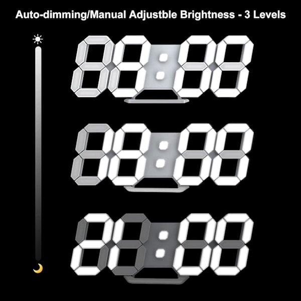 3D LED Digital Väggklocka Liten Alarmklocka Fjärrkontroll 2,ZQKLA