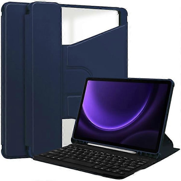 Yhteensopiva Samsung Galaxy Tab S9 FE Kotelo Nahka+Akryyli Pyörivä Jalusta Suojus Bluetooth-näppäimistöllä DarkBlue