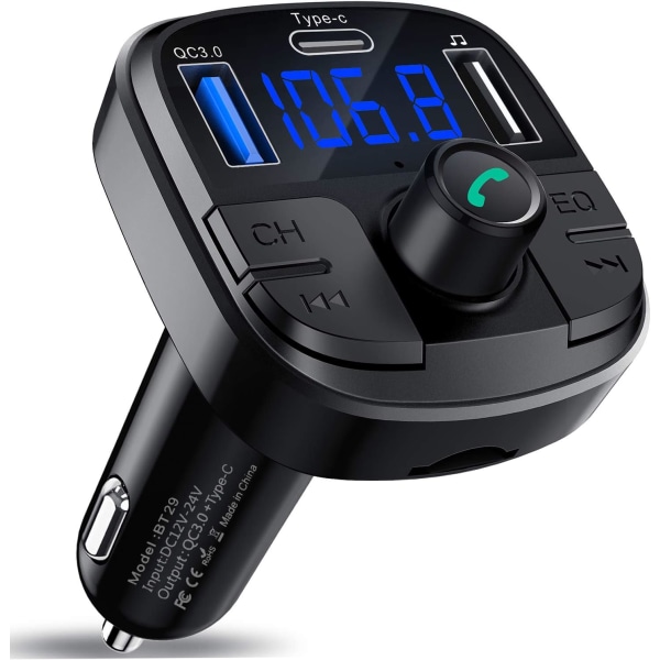 Bluetooth 5.0 FM-sender, håndfrit bilsæt med QC3.0 USB Po