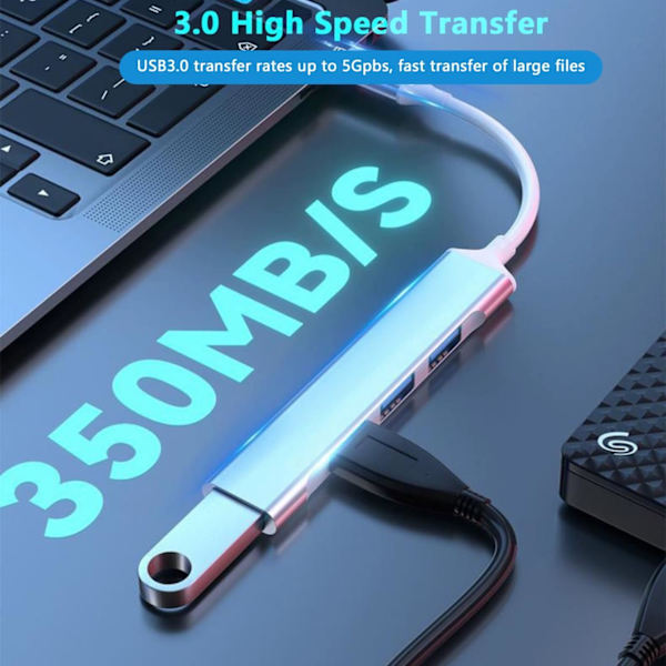 USB 3.0 Hub USB-delare 4-i-1 Hub med 1 USB 3.0-port och 3 USB