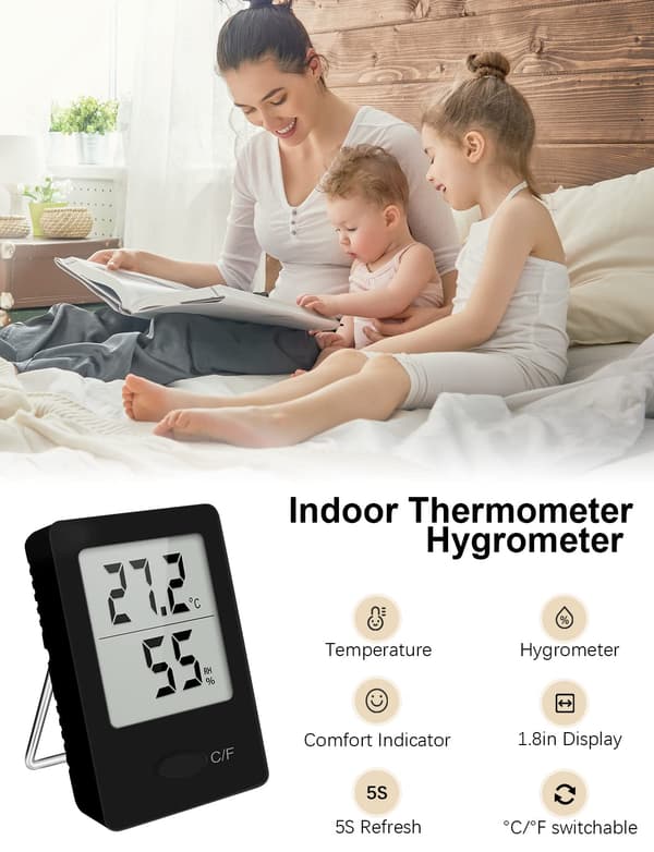 (Sort) Mini Digital Hygrometer, Høj Præcision Digitalt Rum T,ZQKLA
