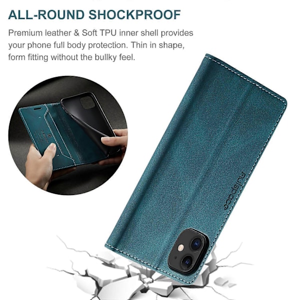 AUTSPACE A01 Serie RFID Blokerende Tegnebog Retro Mat Læder Telefon Cover til iPhone 11 6.1 tommer Style D