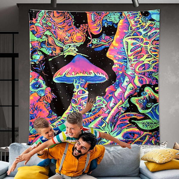 (127x152 cm) Svartljus Gobeläng med Svampar, Fantastisk Upprätt Kran, ZQKLA