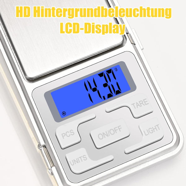 Precisionsvåg 500g/0,01g Köksvåg med bakgrundsbelyst LCD-display