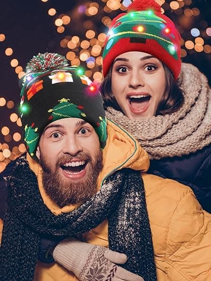 2 Stycken Jul LED Lysande Mössor Fula Jultröja Stickade, ZQKLA
