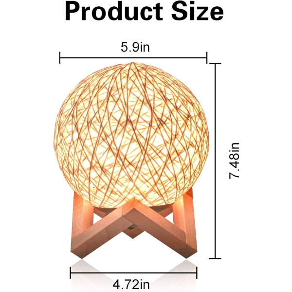 1 Lampa för Sovrum, HUAQINZM Nattlampa för Barn - Rattan Boll, ZQKLA