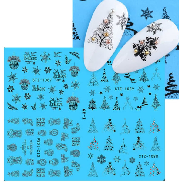 Christmas Nail Stickers Snowflake Nail Art Water Decals Tran,ZQKLA