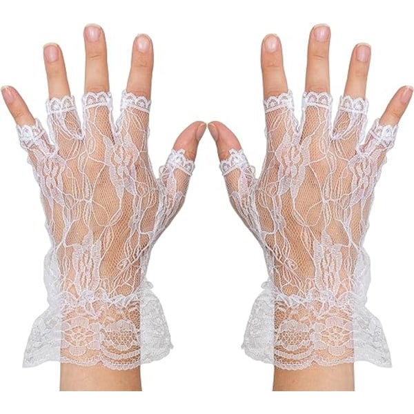 Fingerløse blonde hvide handsker - flæsede blonder til damer og piger, ZQKLA