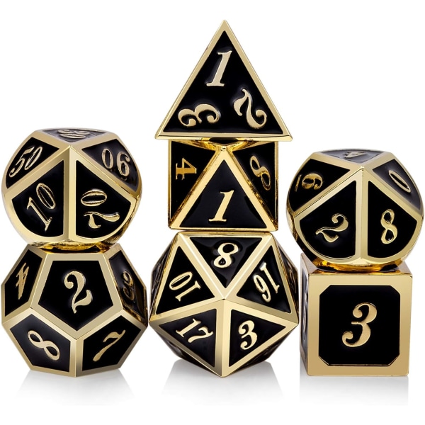 Metallinen Noppasarja D&D, 7 metallista monitahokkaista noppaa lahjapakkauksessa, ZQKLA