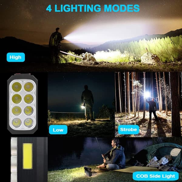 Laderbar Solcelle Lommelykt 8 LED med COB Sidelys, Hig,ZQKLA