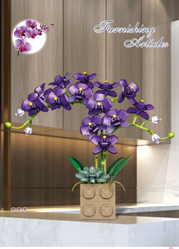 （Lila）Blombukett Blommor 2022  orkidé Byggstenar S,ZQKLA