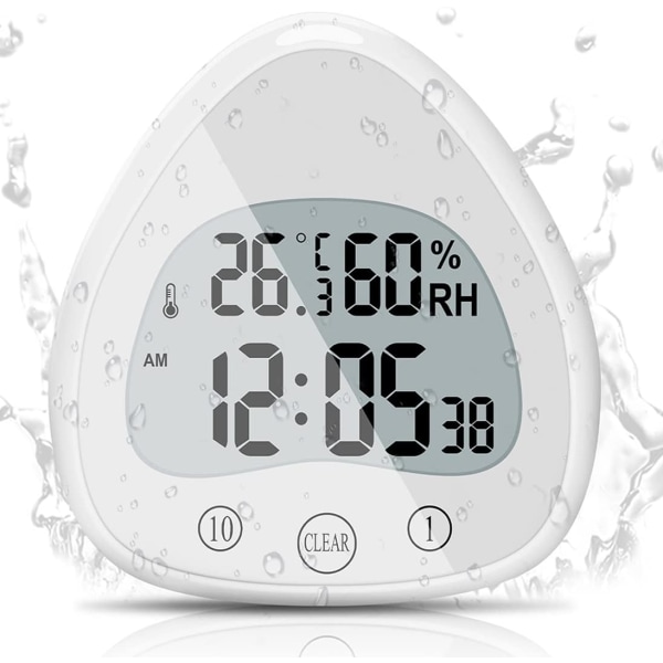 Badrumsklocka, LCD Digital Alarm med Vattentät Touch Show, ZQKLA