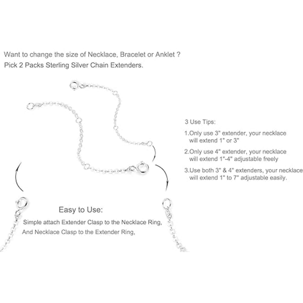 Sølv kjedeforlengere kjedesett med 2 stk Pakke 2" og 5" ,ZQKLA