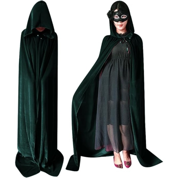 Unisex vuxen Halloween-sammetsmantel med huva Long Witch Cos,ZQKLA