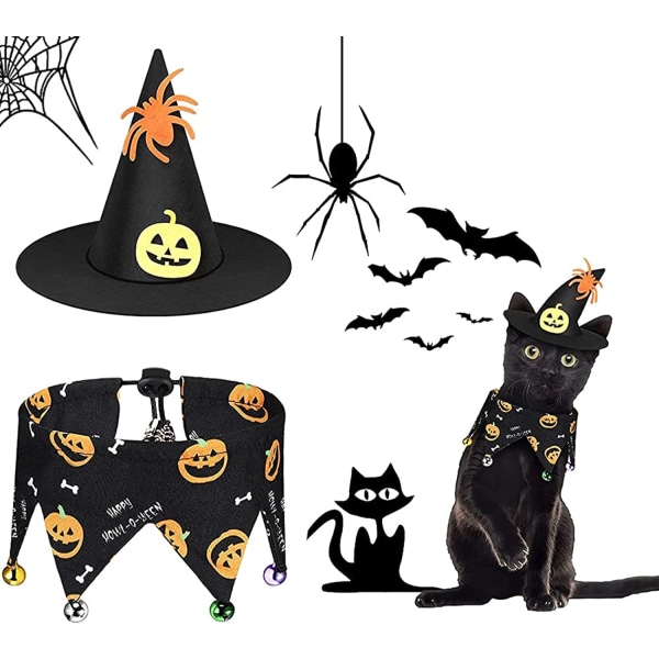 2 delar Halloween Pet Cats Hund Dräkt Set Wizard Hat Bell,ZQKLA
